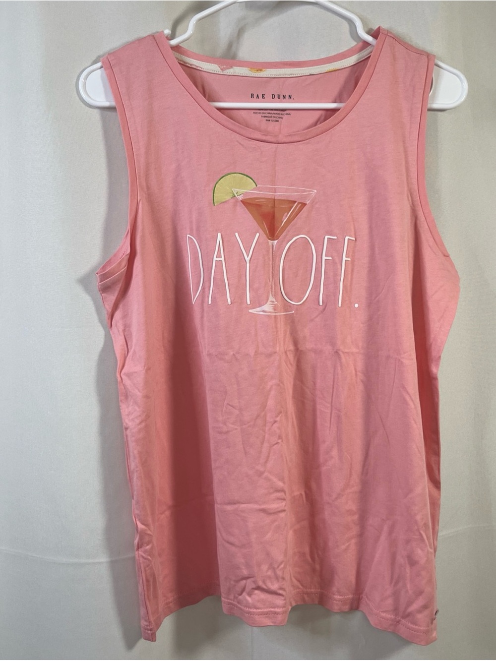 Rae Dunn Womens Pink Tank Top Day off Graphic Tee medium NWOT